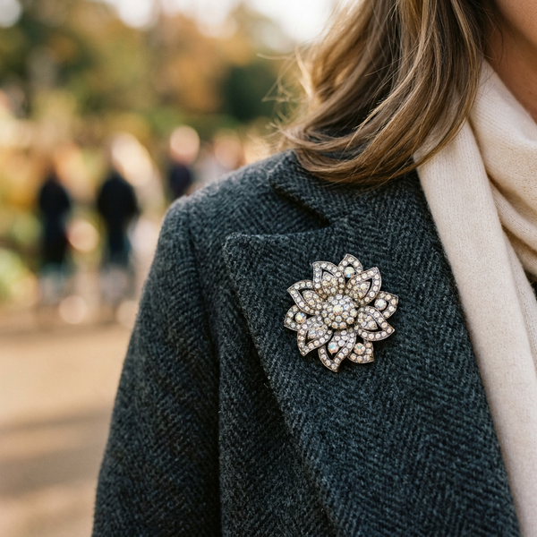 Vintage Rhinestone Flower Brooch