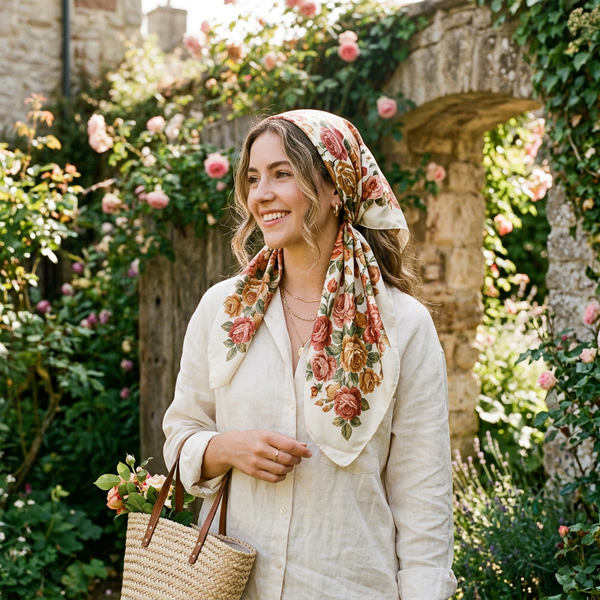 Retro Rose-Print Large Square Scarf