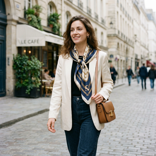 Chain-Print Satin Square Scarf 90×90cm