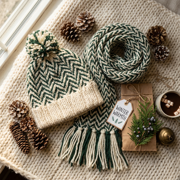 Knitted Hat and Scarf Winter Set