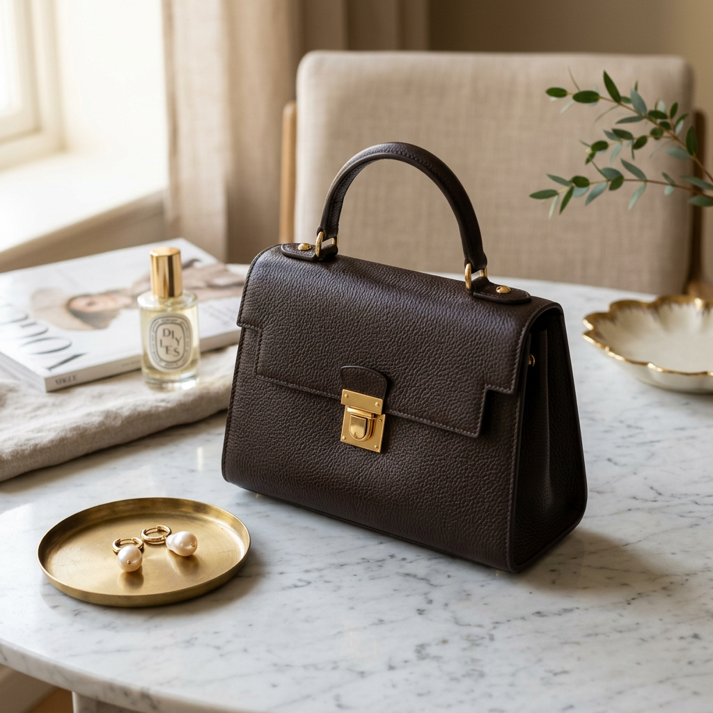 Elegant textured structured handbag lifestyle photo