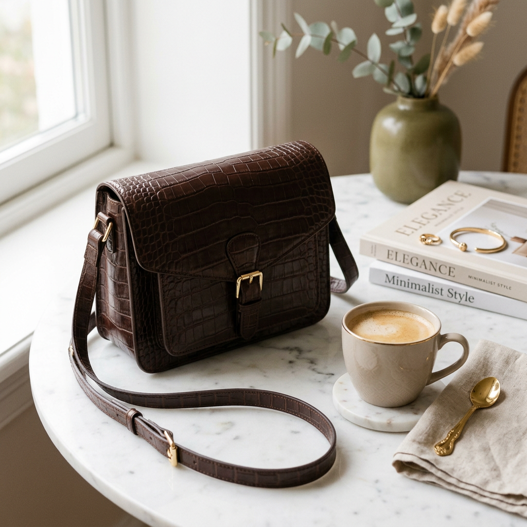 Croc-pattern messenger shoulder bag lifestyle photo