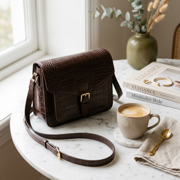Croc-Pattern Messenger Shoulder Bag